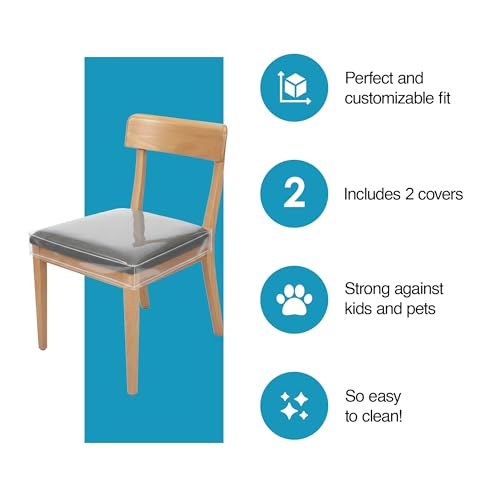 Houseables Plastic Chair Covers, Plastic Seat Covers for Dining Chairs, Seat Protectors, Vinyl, Waterproof, Clear Cushion Protector for Cats, Kids, Kitchen Room Table, Fits 16-18 Inch, 2 Pack Set - Image 4
