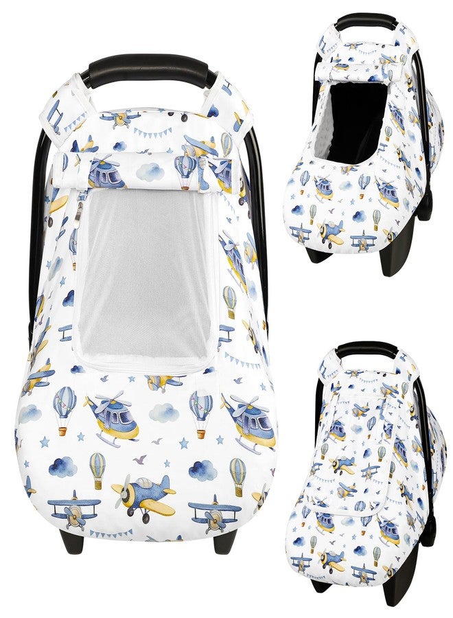 WINGHENLEE Car Seat Cover Baby Boys Girls, Infant Carseat Canopy for Newborn with Breathable Mesh Peep Windows, Ultra Soft Windproof Baby Carseat Covers for All Seasons, Blue Airplane - Image 1