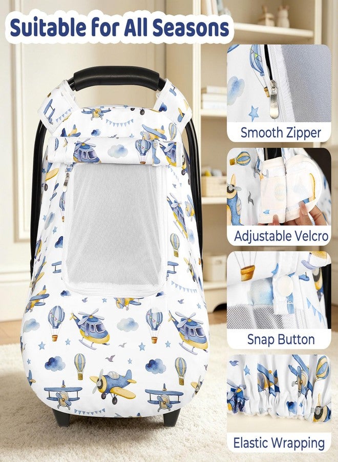 WINGHENLEE Car Seat Cover Baby Boys Girls, Infant Carseat Canopy for Newborn with Breathable Mesh Peep Windows, Ultra Soft Windproof Baby Carseat Covers for All Seasons, Blue Airplane - Image 4