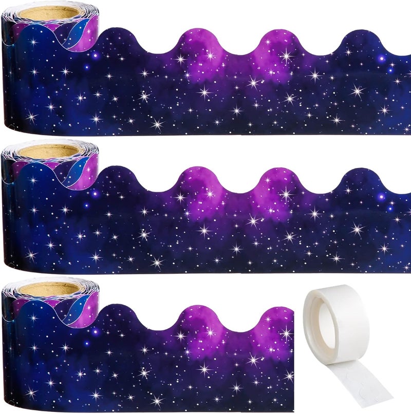 AWIZOM 99 Feet Starry Sky Bulletin Board Border 3 Rolls Dark Stars Scalloped Borders Trim Night Sky Classroom Bulletin Board Border Trim for Back to School Chalkboard Whiteboard Decorations - Image 1