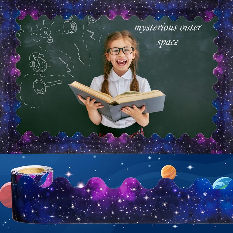 AWIZOM 99 Feet Starry Sky Bulletin Board Border 3 Rolls Dark Stars Scalloped Borders Trim Night Sky Classroom Bulletin Board Border Trim for Back to School Chalkboard Whiteboard Decorations - Image 5