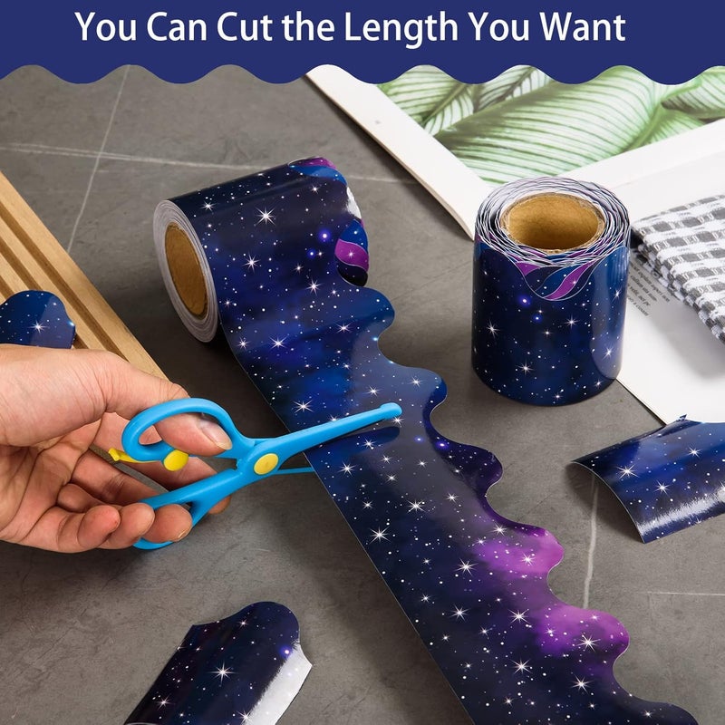 AWIZOM 99 Feet Starry Sky Bulletin Board Border 3 Rolls Dark Stars Scalloped Borders Trim Night Sky Classroom Bulletin Board Border Trim for Back to School Chalkboard Whiteboard Decorations - Image 4