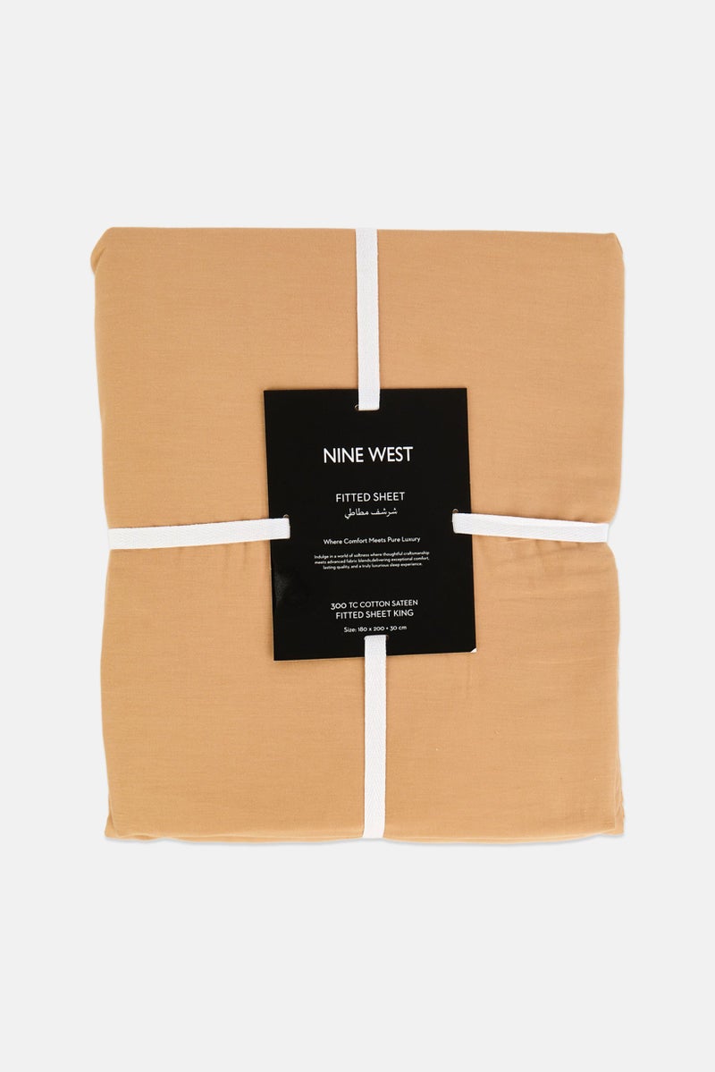 NINE WEST King Size Fitted Sheet 180 x 200 cm, Tan - Image 1
