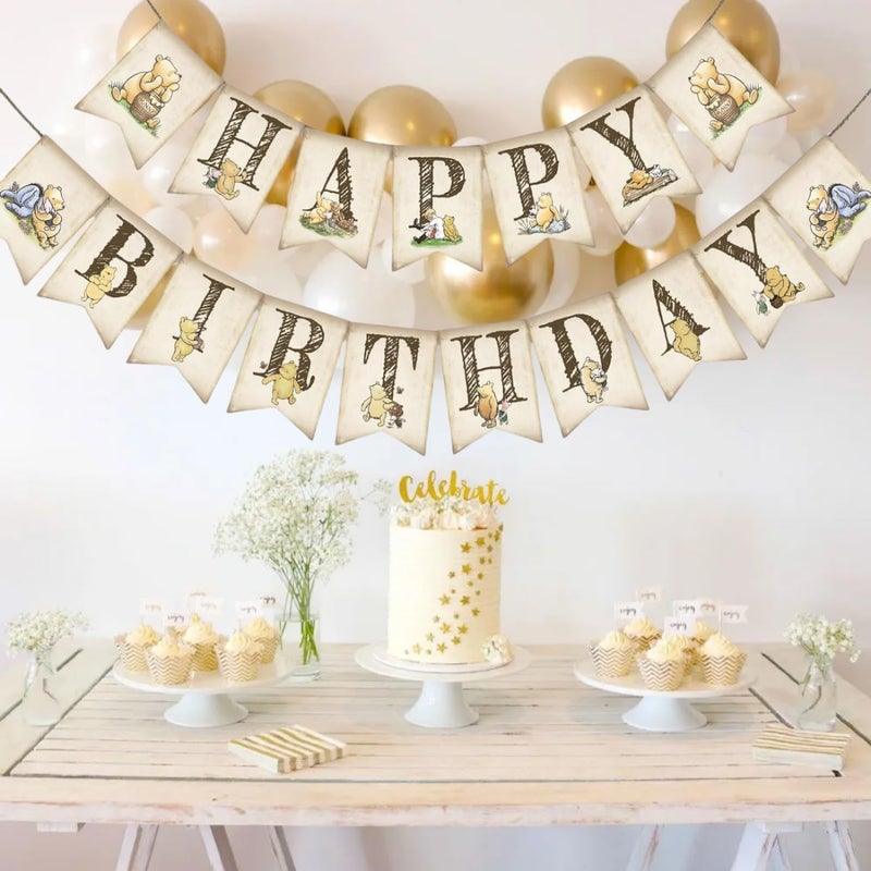 Unbala Winnie Birthday Banners Classic Pooh Happy Birthday Banner Signs Adorable Winnie Birthday Decoration Supplies - Image 2
