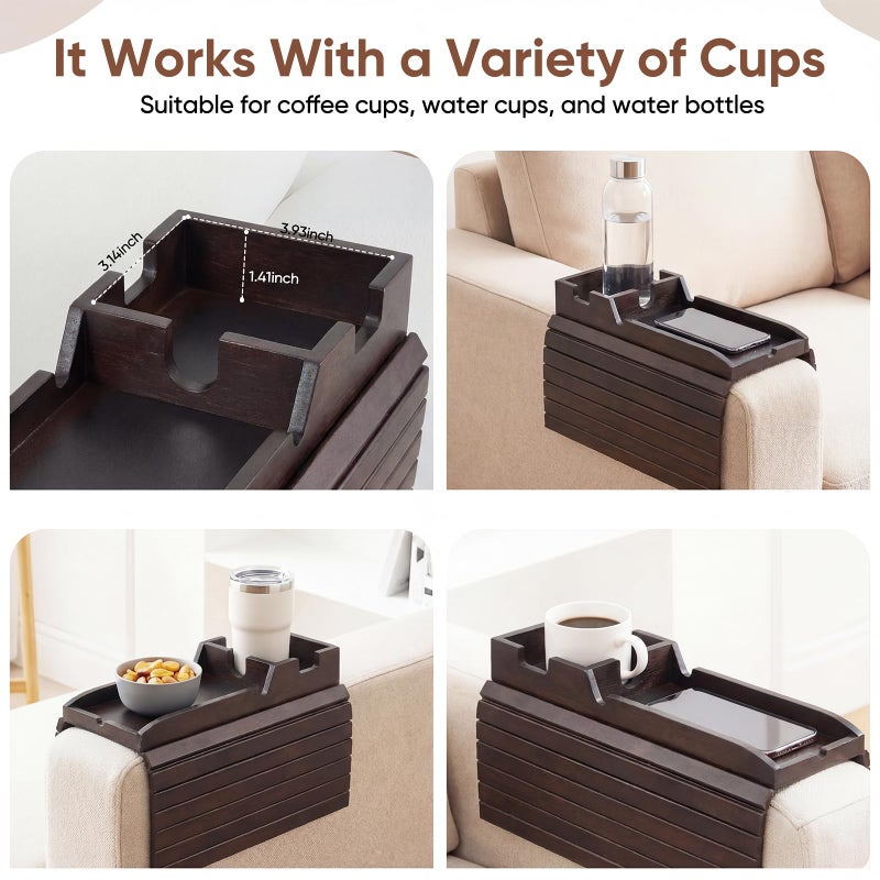 Dumbpec Foldable Bamboo Couch Arm Tray with Cup Holder - Anti-Slip Sofa Armrest Organizer for Drinks, Snacks, Remotes, Phones & More - Eco-Friendly Home Decor Gift (Brown) - Image 5