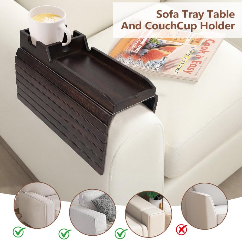 Dumbpec Foldable Bamboo Couch Arm Tray with Cup Holder - Anti-Slip Sofa Armrest Organizer for Drinks, Snacks, Remotes, Phones & More - Eco-Friendly Home Decor Gift (Brown) - Image 4