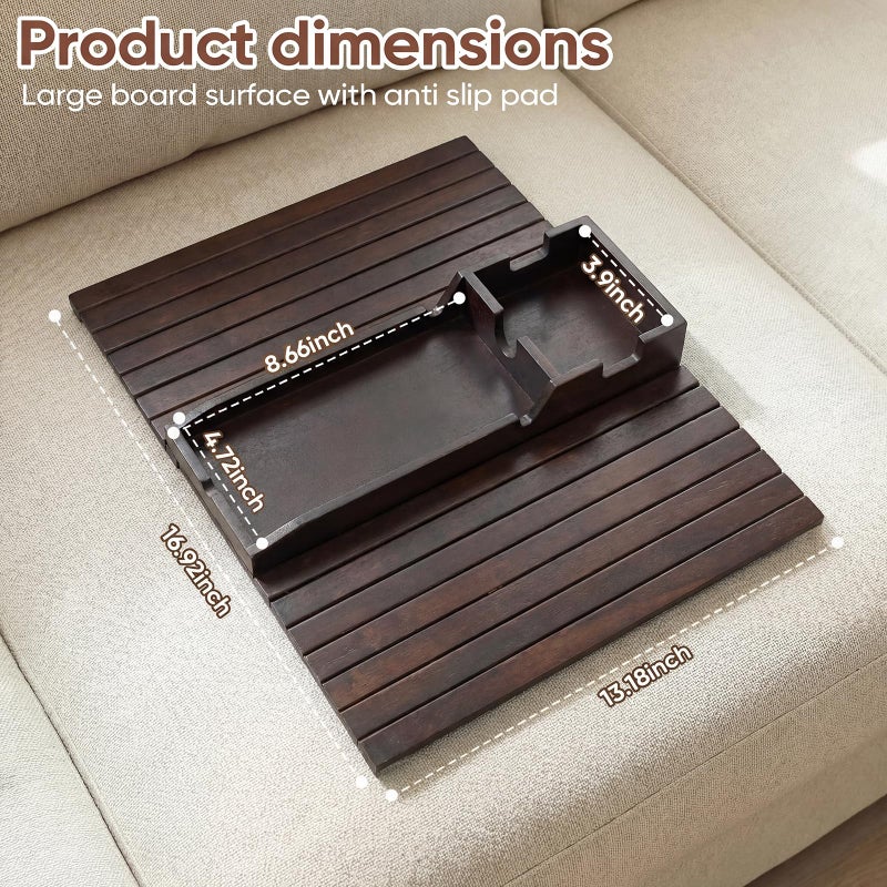 Dumbpec Foldable Bamboo Couch Arm Tray with Cup Holder - Anti-Slip Sofa Armrest Organizer for Drinks, Snacks, Remotes, Phones & More - Eco-Friendly Home Decor Gift (Brown) - Image 2