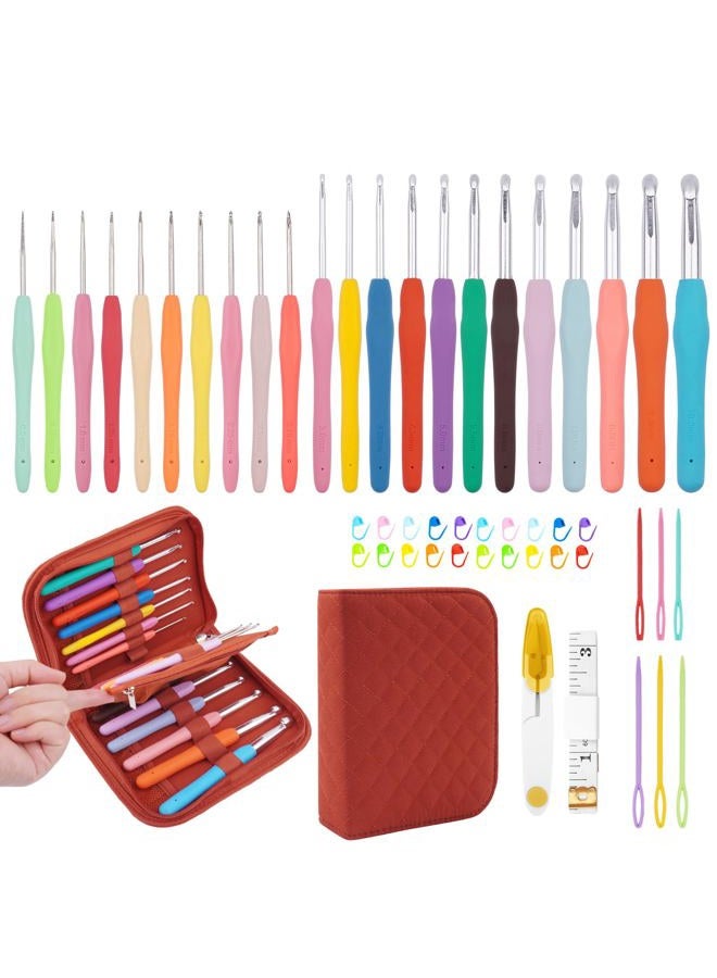 BsHooker Bs 22 Sizes Crochet Hooks Set with Storage Case,0.5mm-10mm Crochet Hooks with Ergonomic Soft Handle for Arthritic Hands,Crochet Kit for Beginners,Red - Image 1