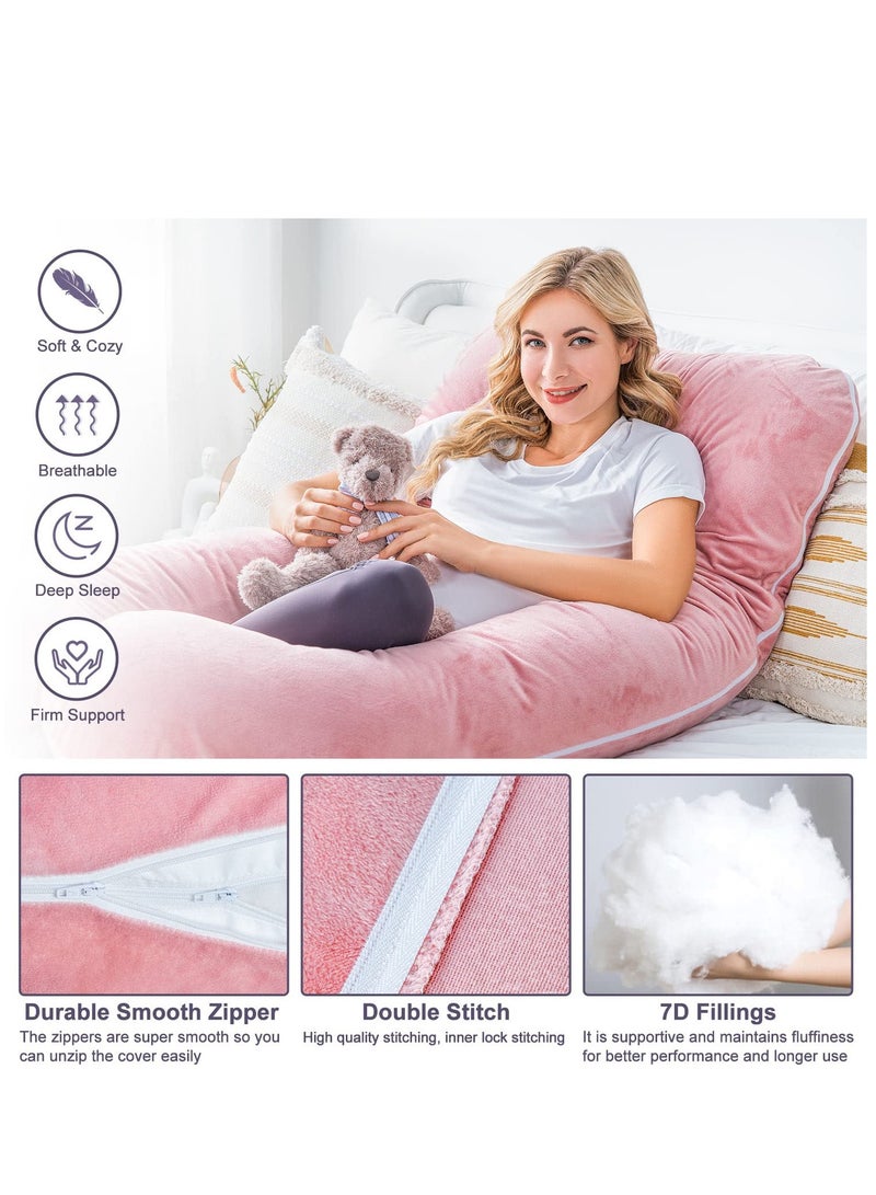 Pregnancy Pillow, Full Body Pillow with Reversible Velvet Cover, U Shaped Maternity Pillow  for Pregnant Women and Sleeping Support(Pink) - Image 3