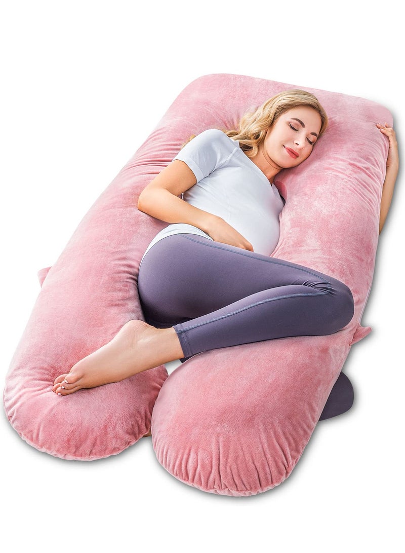 Pregnancy Pillow, Full Body Pillow with Reversible Velvet Cover, U Shaped Maternity Pillow  for Pregnant Women and Sleeping Support(Pink) - Image 1