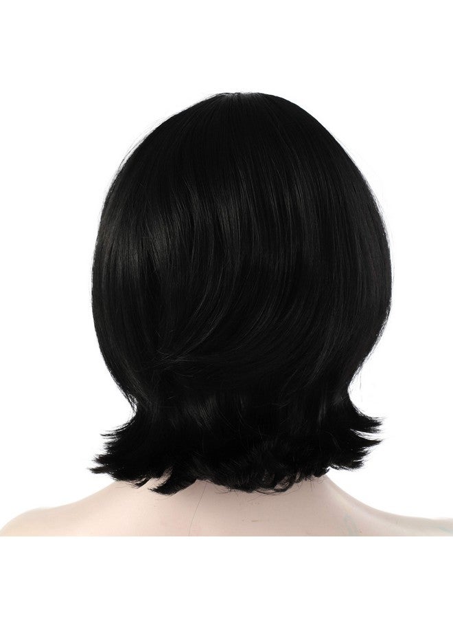 ون دور باروكة شعر مستعار نسائية قصيرة سوداء اللون بطول 12 بوصة مع غرة مسطحة للنساء والفتيات (1B - أسود فاتح) - Image 1