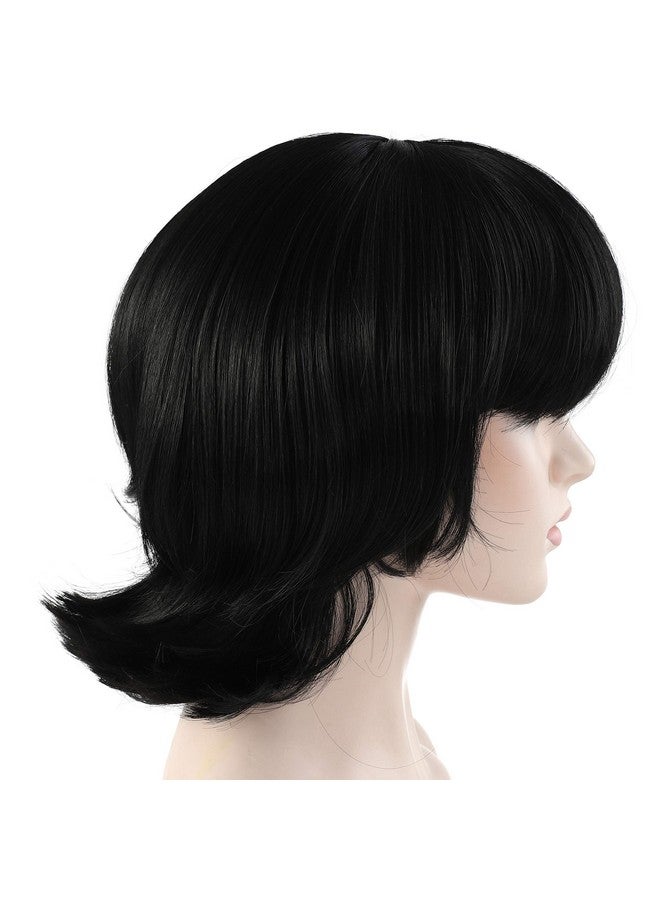ون دور باروكة شعر مستعار نسائية قصيرة سوداء اللون بطول 12 بوصة مع غرة مسطحة للنساء والفتيات (1B - أسود فاتح) - Image 2