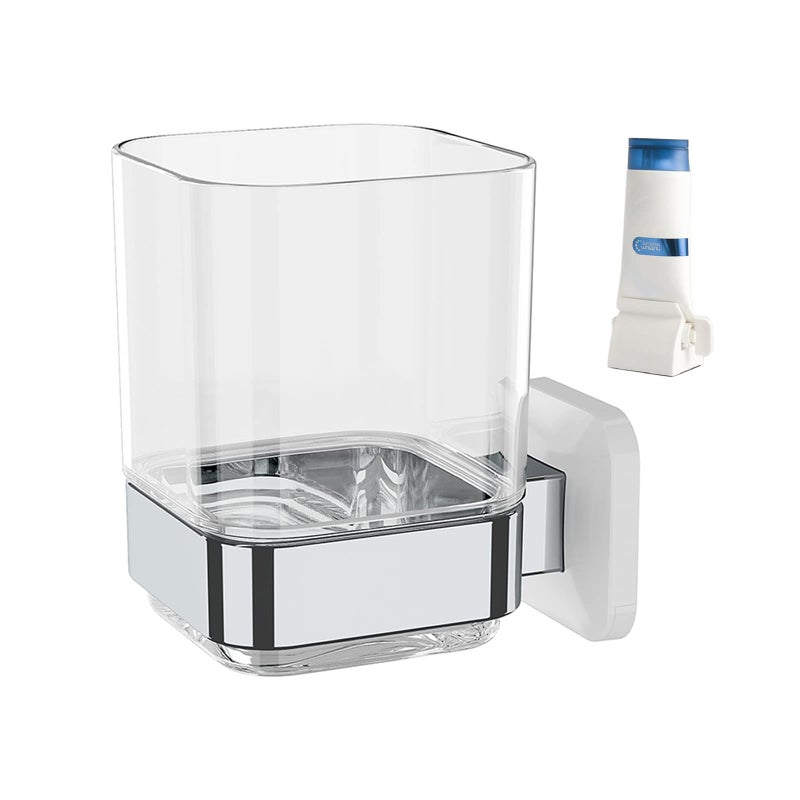 WallMounted Tumbler and Toothbrush Holder Wall Mounted Adhesive Hanging Electric Toothbrush Organizer Stand for Bathroom No Drilling Required WhiteChrome 393X393X297