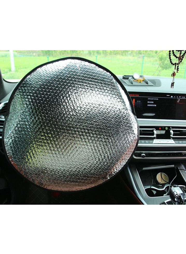 DUNISO 2PCS Steering Wheel Sun Shade Cover Cooling Steering Wheel Sun Block Anti-Heat Aluminum Foil Steering Wheel Cover Steering Wheel Sun Heat Shield for Car Keep Cool in The Heat - Image 4