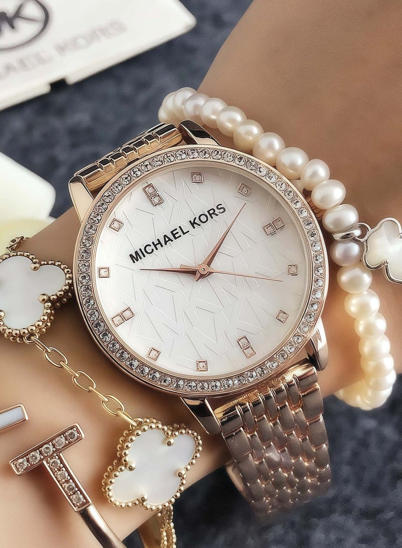 MK Michael Kors MK Classic Men's and Women's Fashion Multi functional Alloy Round Quartz Watch Stainless Steel Strap 35CM - Image 2