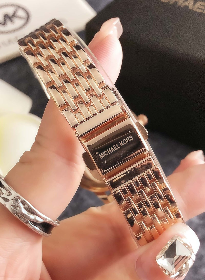 MK Michael Kors MK Classic Men's and Women's Fashion Multi functional Alloy Round Quartz Watch Stainless Steel Strap 35CM - Image 3