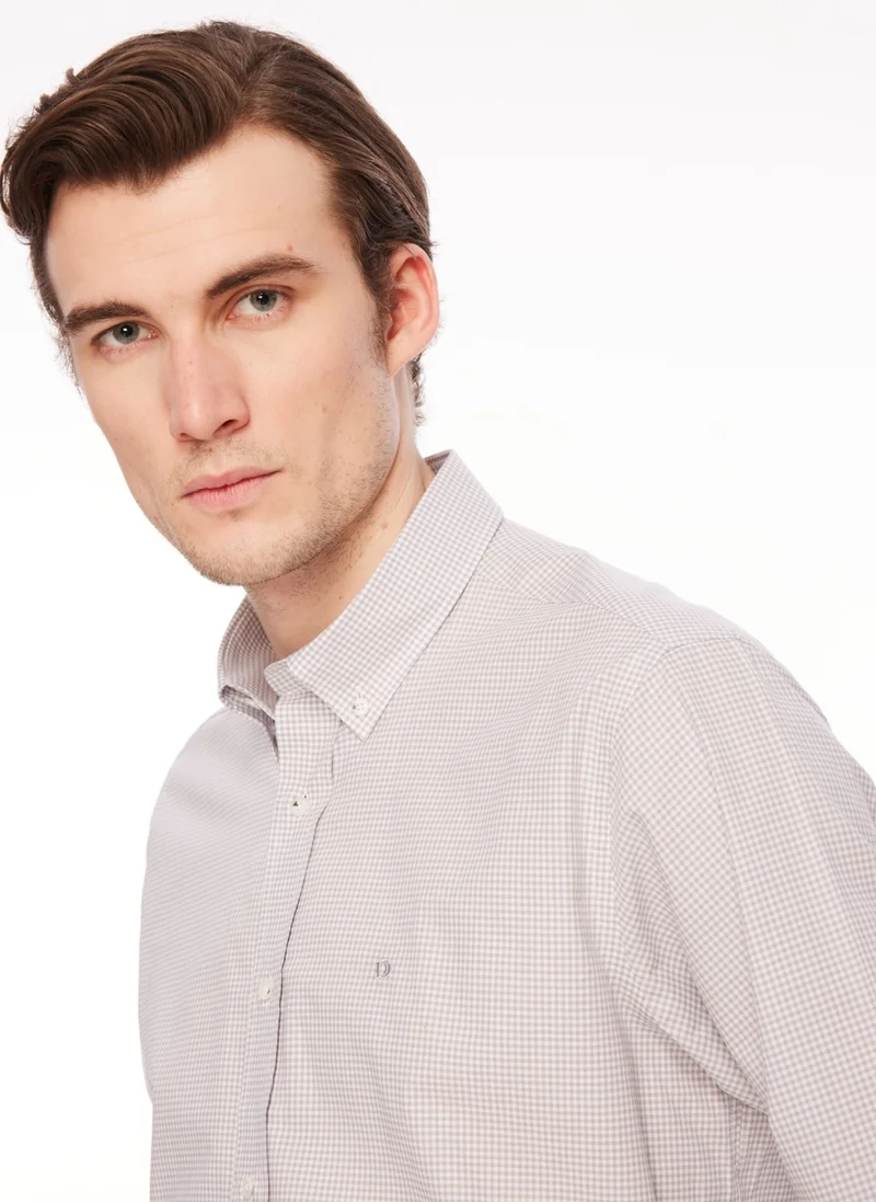 Dufy Regular Fit Button Collar Beige Men's Shirt DU1234013010