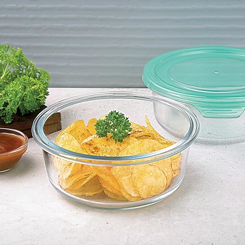 La Opala Cook Serve Store 100% Borosilicate Glass Storage Container | Simply Store with Lid | Round 650 ml | Microwave & Oven Proof | Dishwasher & Freezer Proof | Strong & Durable | Transparent - Image 1
