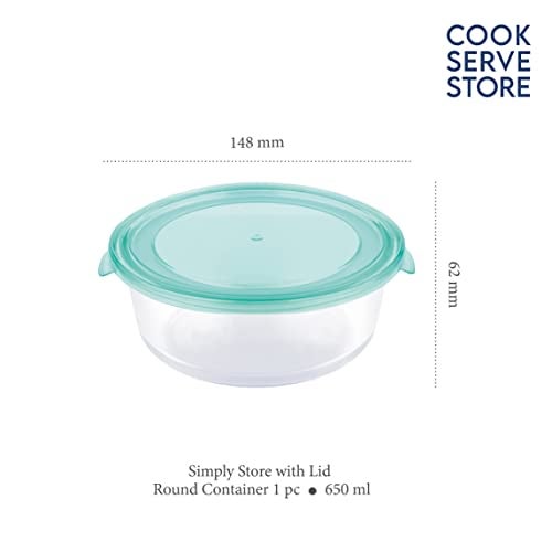 La Opala Cook Serve Store 100% Borosilicate Glass Storage Container | Simply Store with Lid | Round 650 ml | Microwave & Oven Proof | Dishwasher & Freezer Proof | Strong & Durable | Transparent - Image 2