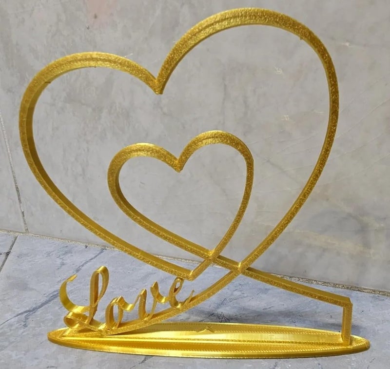 Double Heart Love Table Decoration, Gold Metallic Wedding Centrepiece, Romantic Standing Display  - Image 1
