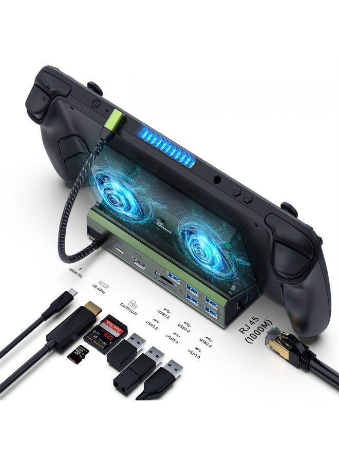 قاعدة شحن 10 في 1 لستيم ديك اوليد روج الي وليجن جو، مروحة تبريد مزدوجة 5 منافذ USB و4K عند 60Hz، منفذ شحن 100 واط تدعم وضع روج الي 30 واط، جيجابت ايثرنت مناسبة لستيم ديك OLED - Image 1