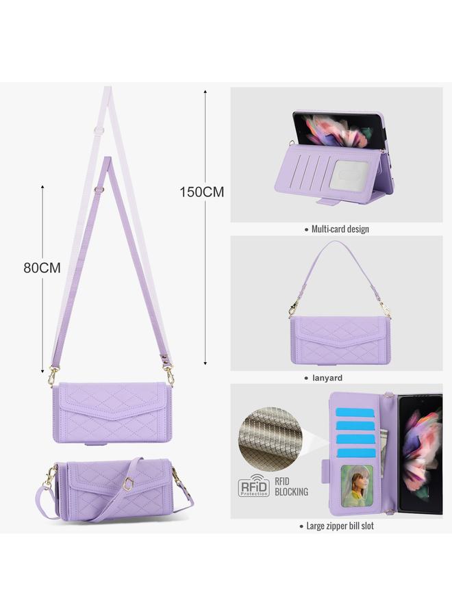 S-TOP Case For Samsung Galaxy Z Fold3 5G Splicing Rhombic Texture Card Holder Phone Case with Lanyard, Not Included Pen - Image 3