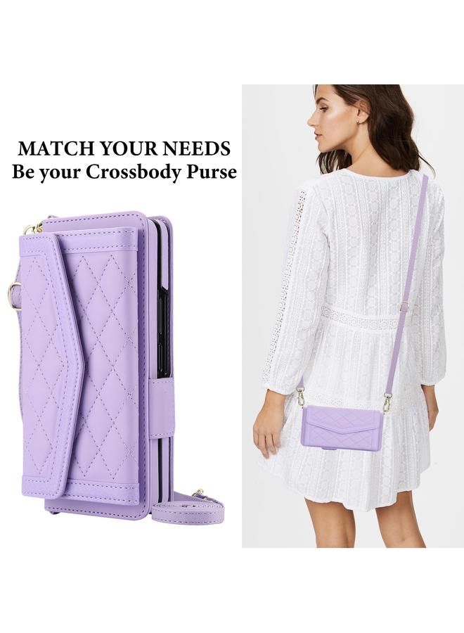 S-TOP Case For Samsung Galaxy Z Fold3 5G Splicing Rhombic Texture Card Holder Phone Case with Lanyard, Not Included Pen - Image 4