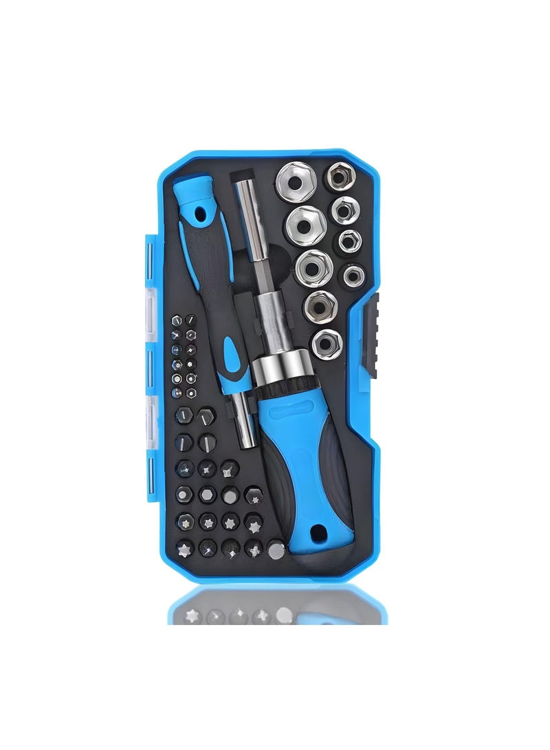 Ratcheting Screwdriver Set with Case, 44 in 1 Multi Screwdriver Repair Kit,Magnetic Screwdriver with Extension Shaft, Suitable for Watch, Garage, Bike, Electronics Maintenance  - Image 1