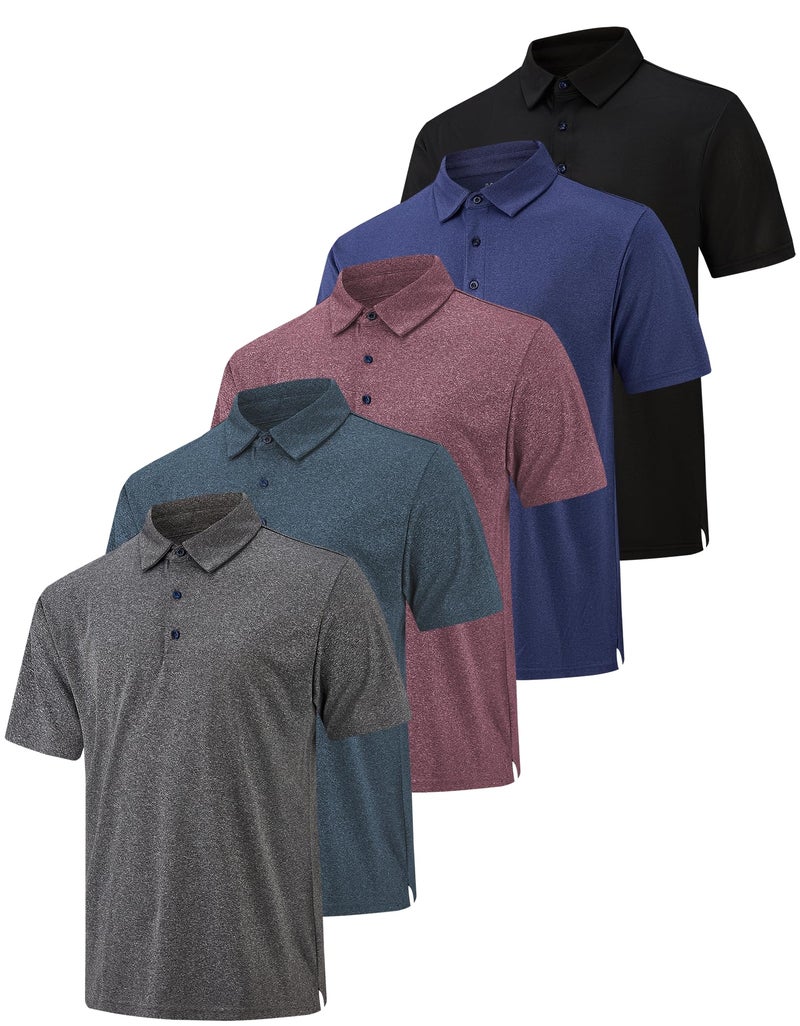 3 Pack Polo Shirts for Men Dry Fit Performance Short Sleeve Golf Polo Shirts (US, Alpha, Large, Regular, Regular, A05)
