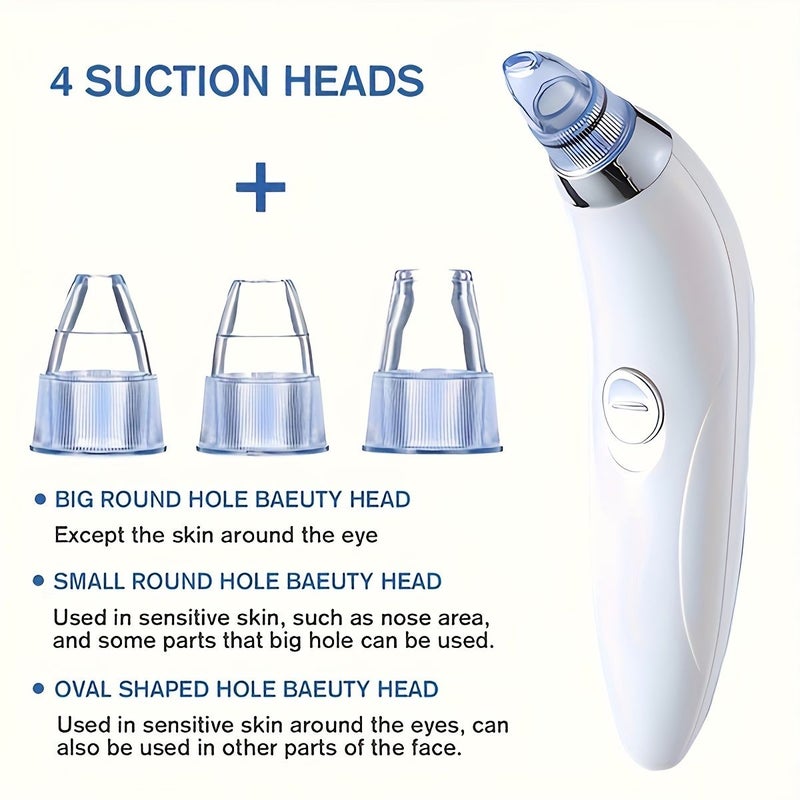 White Portable Blackhead Remover Pore Cleaner with 4 Probes Facial Acne Tool - Image 4