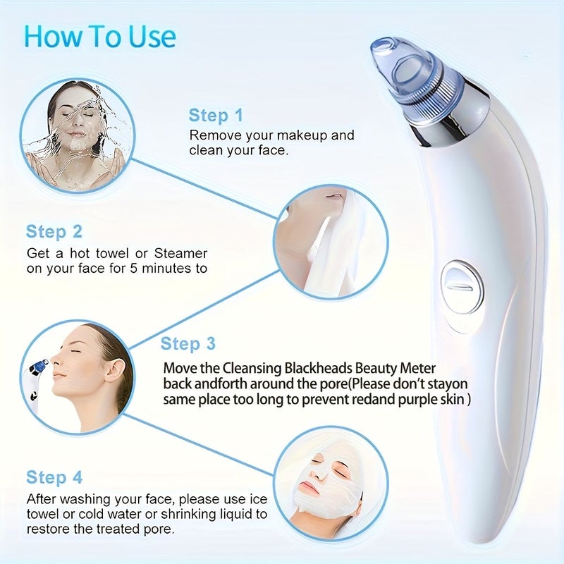 White Portable Blackhead Remover Pore Cleaner with 4 Probes Facial Acne Tool - Image 3