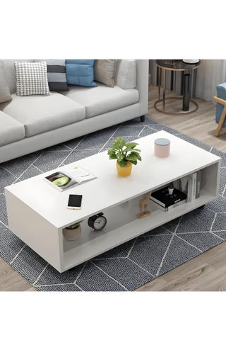 Modern White Coffee Table - High Quality MDF - 80 x 40 x 40 cm - Center Table with Wide Top and Storage Shelf