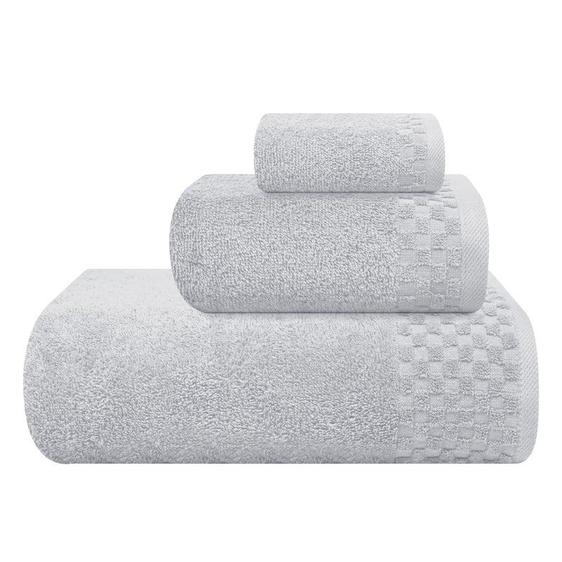 ملكي خاص تحتوي مجموعة مناشفات قطنية Myown Unwown Ultra Soft 3 حزمة على مناشف حمام 28 × 55 بوصة مناشف اليد 16x24 بوصة و A Coths 12x12 بوصة مثالية استخدام كل يوم مضغوط وخفيف الوزن - رمادي فاتح - Image 1