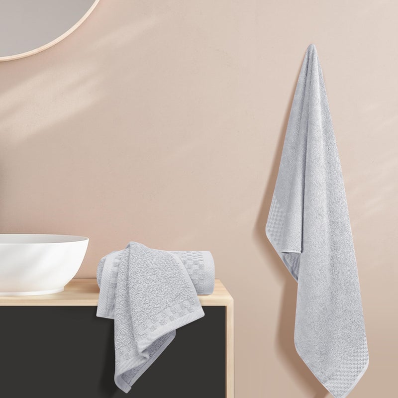 ملكي خاص تحتوي مجموعة مناشفات قطنية Myown Unwown Ultra Soft 3 حزمة على مناشف حمام 28 × 55 بوصة مناشف اليد 16x24 بوصة و A Coths 12x12 بوصة مثالية استخدام كل يوم مضغوط وخفيف الوزن - رمادي فاتح - Image 4