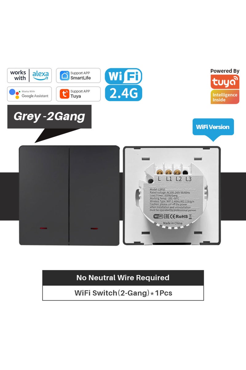 مفتاح إضاءة ذكي ثنائي الاتجاه من تويا يعمل بتقنية الواي فاي، بدون سلك محايد، زر ضغط، مفتاح ذكي من فوي