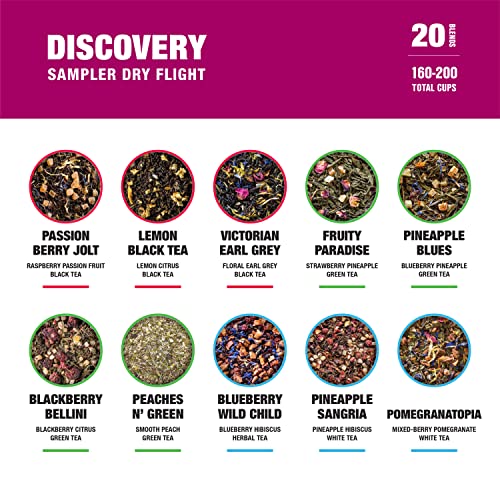 Tiesta Tea - Discovery Sampler Dry Flight Set, Loose Leaf, High to No Caffeine, Hot & Iced Up to 200 Cups, Tea Variety Pack with Green, Herbal, Black & Chai Brew, 20 Resealable Sample Pouches - Image 2