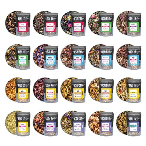 Tiesta Tea - Discovery Sampler Dry Flight Set, Loose Leaf, High to No Caffeine, Hot & Iced Up to 200 Cups, Tea Variety Pack with Green, Herbal, Black & Chai Brew, 20 Resealable Sample Pouches - Image 1