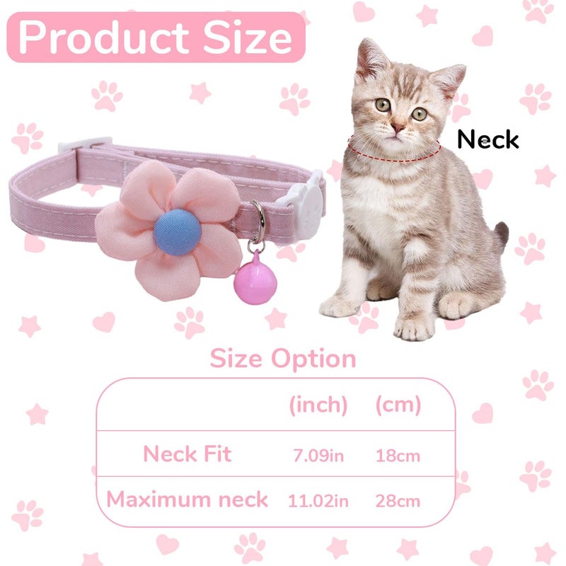 Qpets® طوق قطة زهرة وردية لطيفة مع جرس، طوق حيوانات أليفة ناعم ومريح قابل للتعديل مع مشبك أمان للقطط والهريرات، إكسسوار أنيق بتصميم جذاب للاستخدام اليومي - Image 2