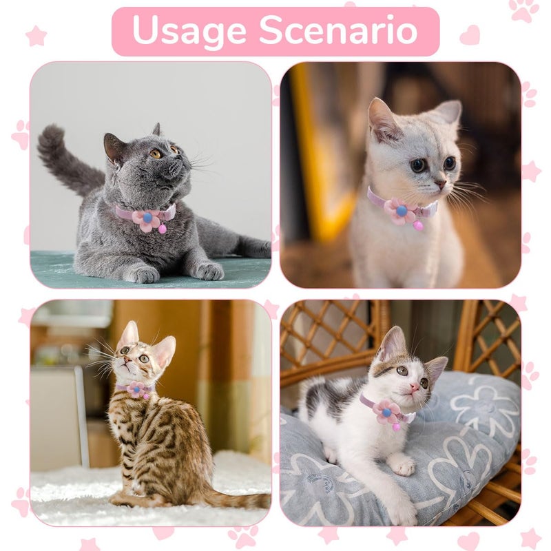Qpets® طوق قطة زهرة وردية لطيفة مع جرس، طوق حيوانات أليفة ناعم ومريح قابل للتعديل مع مشبك أمان للقطط والهريرات، إكسسوار أنيق بتصميم جذاب للاستخدام اليومي - Image 5