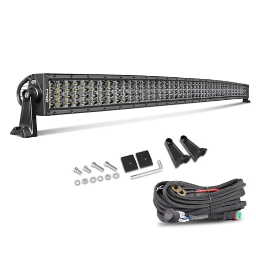 Niking Auto 50 Inch Curved LED Light Bar Niking Auto Quad Row LED Driving Work Light Spot Flood Combo Beam Off Road Lights with Wiring Harness Kit Fog Light Roof Bar for Trucks SUV Pickup Wrangler JK JL 4WD - Image 1