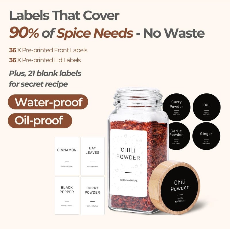 ComSaf 4 oz 24Pcs Glass Spice Jars with Labels, Empty Spice Containers with Bamboo Lids, Square Seasoning Containers with Metal Funnel, Small Seasoning Bottles for Salt, Herbs, Sugar, Pepper - Image 5