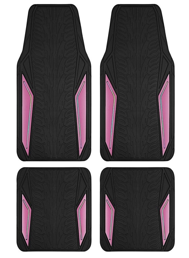 PIC AUTO Rubber Floor Mats, Pink Aluminum Film with Colorful Piping Floor Mats for Cars, Car Mats with Non-Slip Backing, All-Weather Protection, Trim-to-Fit Liner for Cars, SUVs, Trucks, Vehicles - Image 1