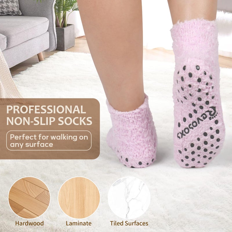 Revosoxs Fuzzy Grip Socks for Women Men,Thick Warm Slipper Cozy Fluffy Non Slip Ankle Hospital socks With Grips.(Grey+Black+Brown+Light Grey - Image 3