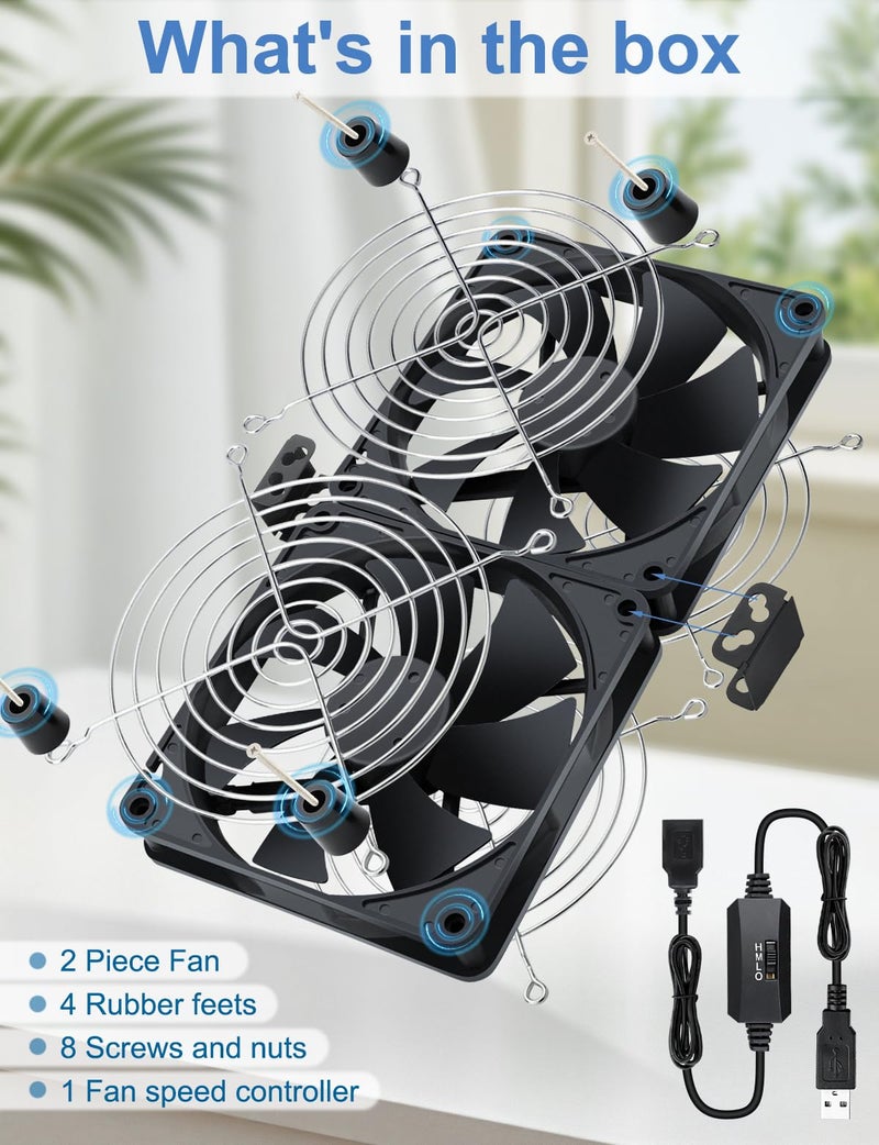 Wathai 2X 140mm USB Powered Cooling Fan 2 in 1 with Speed Control for PC Computer Cabinet PS5 Xbox AV Receiver Cooler - Image 5