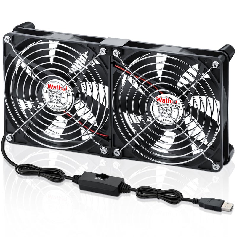 Wathai 2X 140mm USB Powered Cooling Fan 2 in 1 with Speed Control for PC Computer Cabinet PS5 Xbox AV Receiver Cooler - Image 1