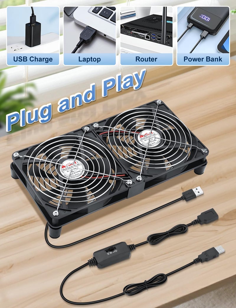 Wathai 2X 140mm USB Powered Cooling Fan 2 in 1 with Speed Control for PC Computer Cabinet PS5 Xbox AV Receiver Cooler - Image 4