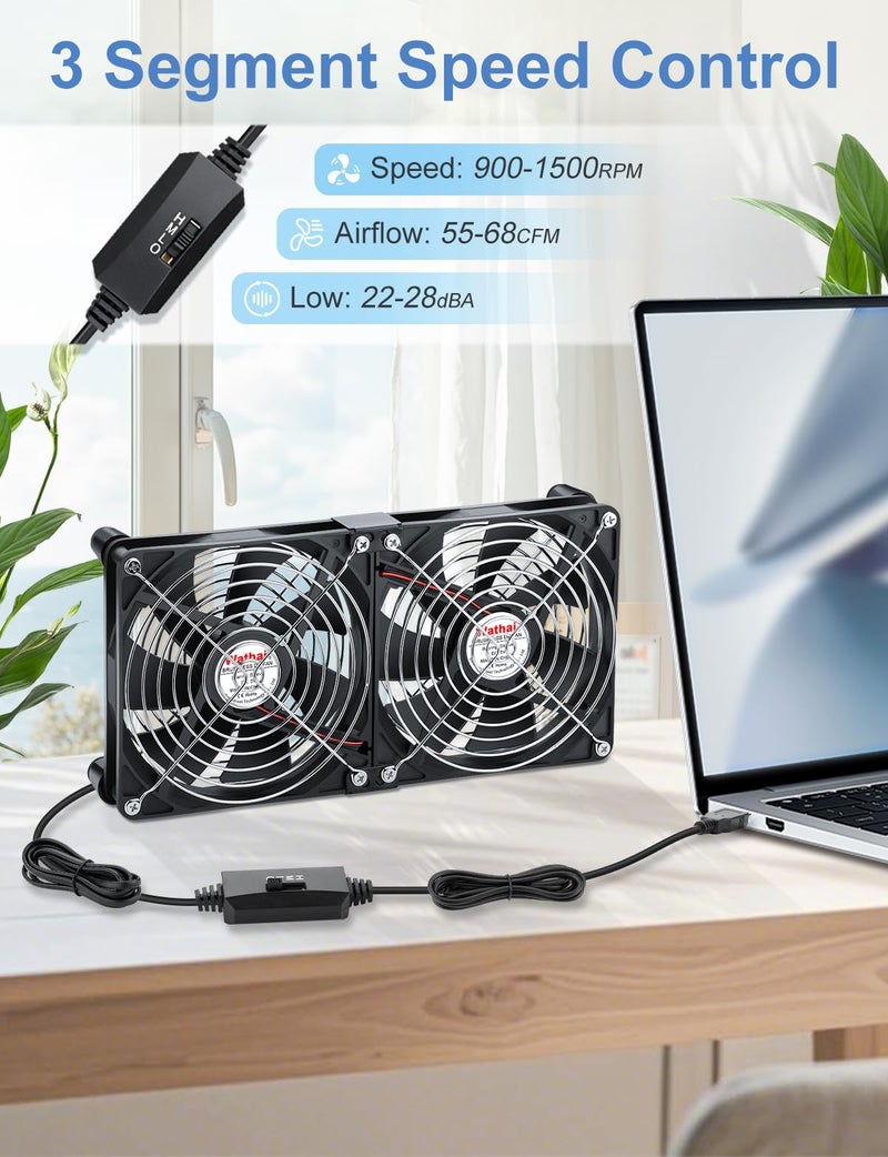 Wathai 2X 140mm USB Powered Cooling Fan 2 in 1 with Speed Control for PC Computer Cabinet PS5 Xbox AV Receiver Cooler - Image 2