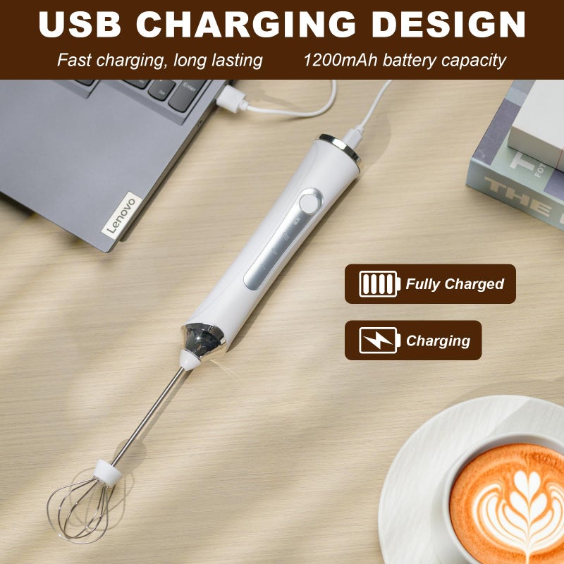 Freebala Handheld Electric Milk Frother With 2 Heads  Coffee Whisk Foam Mixer With Usb Rechargeable 3 Speeds  Foam Maker Blender For Latte  Cappuccino  Hot Chocolate  Egg (White) - Image 5