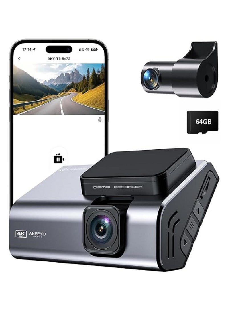 AKEEYO AKEEYO AKY-T1 4k Ultra HD 3-inch Compact Dash Cam Front and Rear Camera - Image 1
