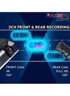 AKEEYO AKEEYO AKY-T1 4k Ultra HD 3-inch Compact Dash Cam Front and Rear Camera  - Image 3